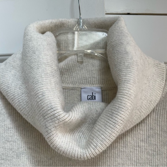 CAbi Lux Oatmeal Cowl Neck Cropped Length Tapered Sleeve Drop Shoulder Sweater - Picture 5 of 12